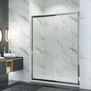 1400mm Sliding Wet Room Walk in Glass Cubicle 8mm Nano Coated Bathroom Door with Shower Base Tray 1400x700mm and Waste Trap - Elegant