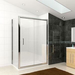 ELEGANT 1400mm Sliding Wet Room Walk in Glass Cubicle 900mm Side Shower Screen 8mm Nano Coated Bathroom Door with Shower Base Tray 1400x900mm and Waste Trap