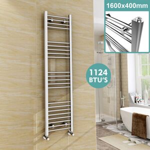 ELEGANT 1600 x 400 mm Chrome Heated Straight Towel Rail Designer Bathroom Radiator + Chrome Thermostatic Radiator Valves