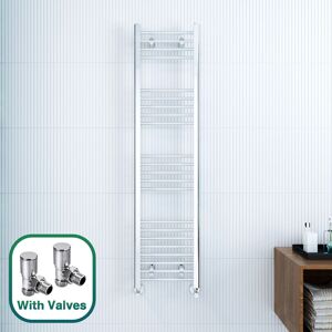 ELEGANT 1600 x 400 mm Chrome Heated Towel Rail Designer Bathroom Radiator Straight Radiator + Angled Radiator Valves