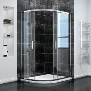 6mm Easy Clean Safety Tempered Glass 900x800mm Sliding Corner Entry Left Quadrant Shower Enclosure with Tray and Waste Trap - Elegant