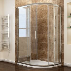 ELEGANT 6mm Safety Tempered Glass Right Quadrant Shower Cabin Walk in Sliding Wet Room 1000 x 800 mm with Tray and Waste Trap