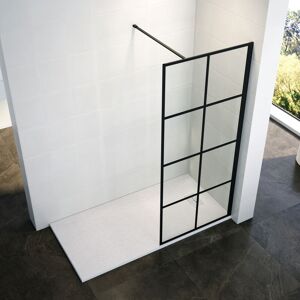 700mm Black Grid Frame Walk in Shower Enclosure 8mm Easy Clean Glass Screen Wet Room Bathroom Cubicle 1200x700mm Tray + Waste Trap - Elegant