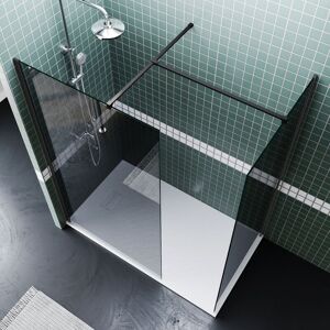 700mm Grey Bath Screen Walk in Shower Door Frameless + 800m Side Panel Screen Shower Cubicle + 1200x800mm Anti-Slip Resin Shower Tray - Elegant