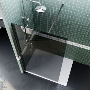 700mm Grey Bath Screen Walk in Shower Door Frameless Shower Cubicle + 1200x800mm Anti-Slip Resin Shower Tray - Elegant