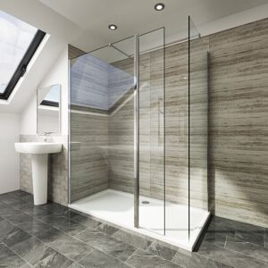 ELEGANT 700mm Walk in Shower Door 300mm Flipper Screen 80mm Side Panel 6mm Safety Tempered Glass with 1200x800mm Shower Tray and 90mm Free Waste Trap