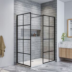 ELEGANT 700mm Walk in Shower Door Wet Room, 700mm Side panel, Reversible Shower Screen Panel 8mm Safety Glass, Matte Black Walkin Shower Enclosure Cubicle