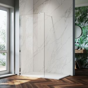 ELEGANT 700mm Walk in Shower Screen Glass Panel + 1200x800mm Slip-Resistance Shower Tray, 8mm Easy Clean Glass Wet Room Shower Enclosure, 1900mm Height