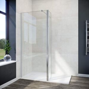 Elegant - 700mm Walk in Shower Screen Glass Panel with 300mm Return Panel and 1400x800 mm Shower Tray, 1900mm Height, 8mm Easy Clean Glass Wet Room