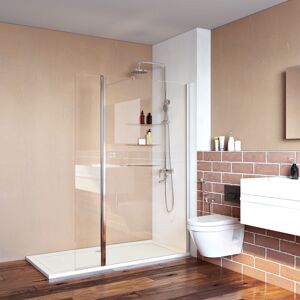 700x1850 Walk-In 6mm Glass Shower Screen + 300mm Deflector/ Return Panel + 1200 x 800mm Shower Tray + Waste - Elegant