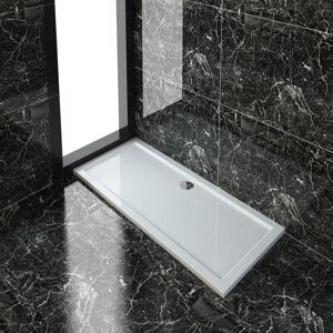 ELEGANT 1600 x 700 x 40 mm Rectangular Low Profile Shower Tray White Shower Base Tray for Shower Enclosure Bathroom with Waste Trap