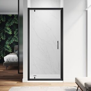 800mm Pivot Hinge Shower Door 6mm Safety Glass Shower Enclosure Cubicle Matte Black Frame with 800 x 1700mm Shower Tray - Elegant