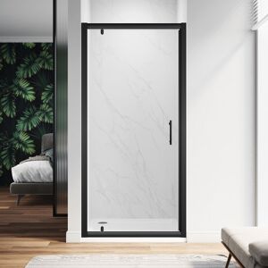 800mm Pivot Hinge Shower Door 6mm Safety Glass Shower Enclosure Cubicle Matte Black Frame with 800 x 1200mm Shower Tray - Elegant
