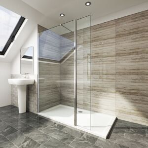 ELEGANT 800mm Walk in Shower Screen 300mm Flipper Screen 6mm Tempered Safety Glass Panel Shower Enclosure with shower Tray 1500x800mm and Free Waste Trap