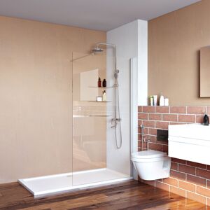 800mm Water Proof Walk in Shower Door Screen Bathroom Enclosure + Shower Base Tray 1100x800mm and Free Trap - Elegant