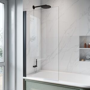 800x1400mm Pivot Bath Screen Frameless Reversible Over Bath 5mm Safety Tempered Glass Panel Shower Screen for Bath, Black Aluminium Profile - Elegant