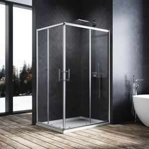 900x800mm Corner Entry Shower Enclosure Walk in Shower Wet Room Sliding Door 6mm Tempered Clear Glass - Elegant