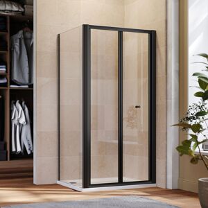 ELEGANT 900mm Black Frame Bifold Shower Door Enclosure with 900mm Side Panel Folding Bathroom Glass Wet room, 900x900mm Shower Tray, Waste Trap,