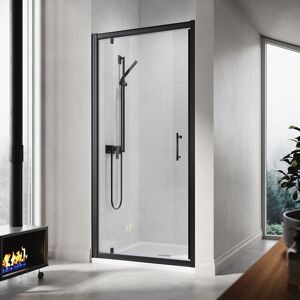 900mm Black Frame Pivot Hinge Shower Door 6mm Safety Glass Shower Enclosure Cubicle with Rectangular smc Tray and Waste Trap - Elegant