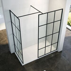 900mm Black Framed Walk in Shower Screen 8mm Tempered Glass Wet Room 800mm Panel Shower Enclosure 1400x800mm Tray + Waste Trap - Elegant