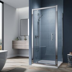 900mm Pivot Hinge Shower Door with Side Panel, 900x900mm Rectangular smc Tray and Waste Trap - Elegant
