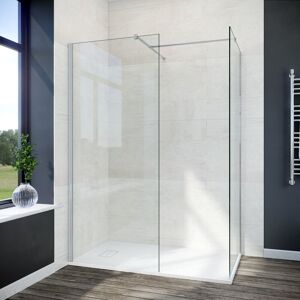ELEGANT 900mm Walk In Shower Screen + 700mm Side Panel+ 1400x800mm Anti-Slip Resin Shower Tray 8mm Easy Clean Glass Screen Panel