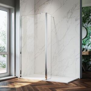 ELEGANT 900mm Walk in Shower Screen Glass Panel + 300mm Return Panel + 1700x700 mm Slip-Resistance Shower Tray, 8mm Easy Clean Glass Wet Room Shower