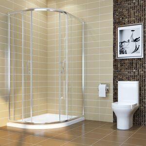 900x800mm Quadrant Shower Cubicle with 900x800mm Left Shower Tray and Waste Trap Walk in 6mm Tempered Glass Shower Enclosure - Elegant