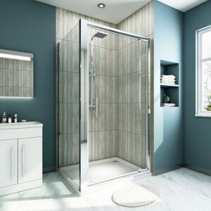 1000mm Pivot Hinge Shower Door Aluminium Frame Shower Enclosure 6mm Tempered Glass with 1000x800mm smc Tray + Waste Trap + Side Panel - Elegant