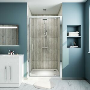 1000mm Pivot Hinge Shower Door Aluminium Frame Shower Enclosure 6mm Tempered Glass with 1000x800mm smc Tray + Waste Trap - Elegant