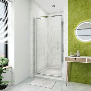 800mm Pivot Hinge Shower Door Aluminium Frame Shower Enclosure 6mm Tempered Glass with 1000x800mm smc Tray + Waste Trap - Elegant