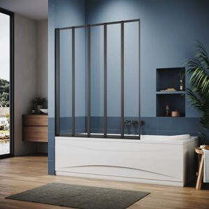 ELEGANT Bath Screen 4mm Safety Tempered Glass Shower Screen 5 Folding Matt Black Frame Glass Screen 1200x1400mm