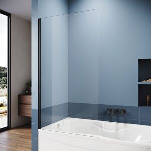Elegant - Bath Screen 800x1400mm Rectangalur Bath Shower Screen 6mm Tempered Glass Panel with Black Matte Aluminium Profile