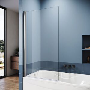Elegant - Bath Screen 800x1400mm Silver Aluminium Profile Hinge Reversible Shower Screen for Bath 5mm Tempered Glass Panel