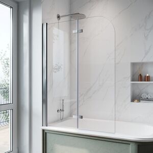 Elegant - Bath Screen 900x1400mm 2 Panel Fold Curved Edge Bath Shower Screen 270 Degree Silver Pivot 6mm Toughened Safety Glass