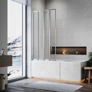Elegant - Bath Screen Chrome 4 Fold Pivot Shower Screen for Bath 900x1400mm Glass Screen 4mm Safety Tempered Glass Panel