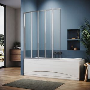 ELEGANT Bath Screen Chrome 5 Fold Pivot Shower Screen for Bath 1200x1400mm Glass Screen 4mm Safety Tempered Glass Panel