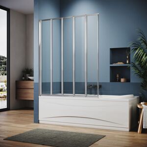 Elegant - Bath Screen Chrome Aluminium 5-fold Bath Screen 1200x1400mm Thickness 4mm Tempered Glass