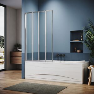 Elegant - Bath Screen Chrome Aluminium Quadruple Folding Bath Screen 800x1400mm Thickness 4mm Tempered Glass