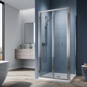 900mm Bi-Fold Shower Door Enclosure Glass Reversible Folding Cubicle with Side Panel, Rectangular smc Tray and Waste Trap - Elegant