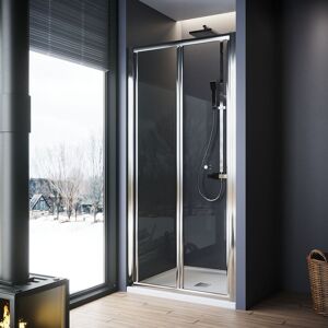 900mm Bi-Fold Shower Door Enclosure Glass Reversible Folding Cubicle with Rectangular smc Tray and Waste Trap - Elegant