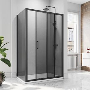 ELEGANT 1200x900mm, 8mm nano Grey Glass, Black Aluminium Frame, Sliding Shower Door Modern Bathroom with 900mm Side Panel, smc Tray + Waste Trap
