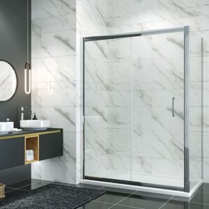 ELEGANT 1500x900mm, 8mm Easy Clean Glass, Dual Aluminium frame, Sliding Shower Door Modern Bathroom with 900mm Side Panel, smc Tray + Waste Trap