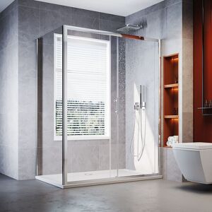 ELEGANT 1500x900mm Sliding Door Shower Enclosure with 900mm Side Panel,SMC Tray & Waste Trap (6mm, Aluminium Frame)