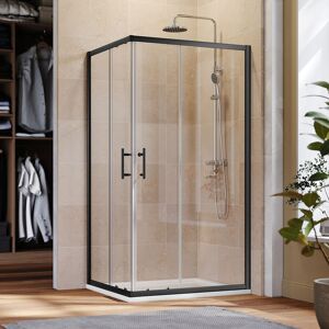 ELEGANT Black Frame 1000 x 700 mm Corner Entry Shower Enclosure with Sliding Shower Door for Bathroom Wet Room, 1000x700mm Shower Tray, Waste Trap, Riser Kit