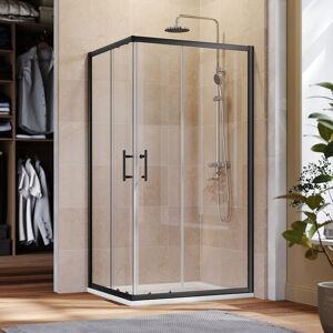 Black Frame 1000 x 800 mm Corner Entry Shower Enclosure with Sliding Shower Door for Bathroom Wet Room, 1000x800mm Shower Tray, Waste Trap - Elegant