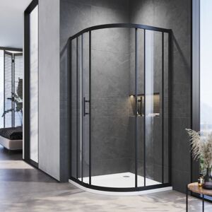 Black Quadrant Shower Enclosure Sliding Shower Door 900x900mm with White Tray + Waste Tray (Black) - Elegant