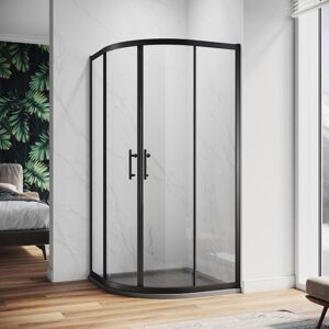 Black Quadrant Shower Enclosure Sliding Shower Door 900x900mm with Grey Tray + Waste Tray (Black) - Elegant