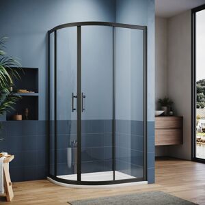 Black Quadrant Shower Enclosure Sliding Shower Door lh Offset 1200x800mm with White Tray + Waste Tray (Chrome) - Elegant