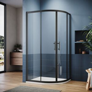Black Quadrant Shower Enclosure Sliding Shower Door rh Offset 1200x800mm with White Tray + Waste Tray (Chrome) - Elegant